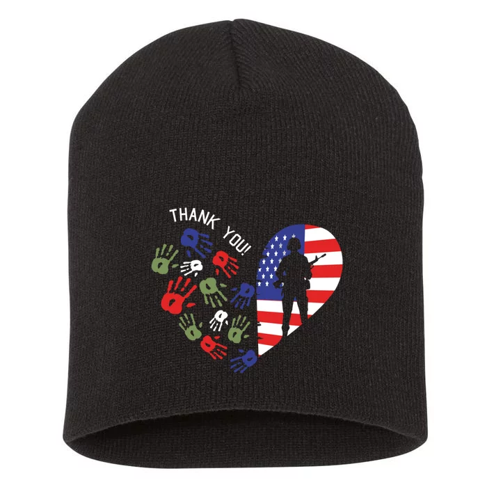 Thank You Veterans Day American Flag Heart Military Army Short Acrylic Beanie