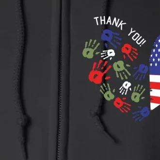 Thank You Veterans Day American Flag Heart Military Army Full Zip Hoodie