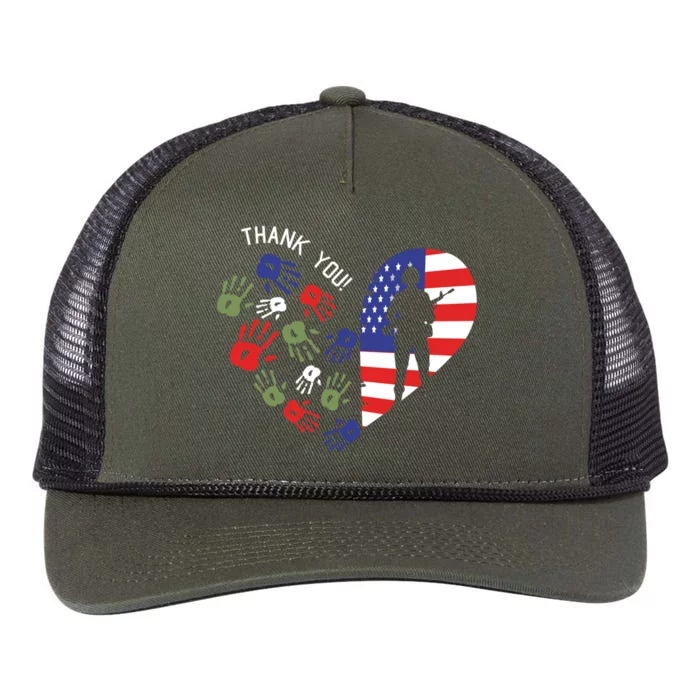 Thank You Veterans Day American Flag Heart Military Army Retro Rope Trucker Hat Cap