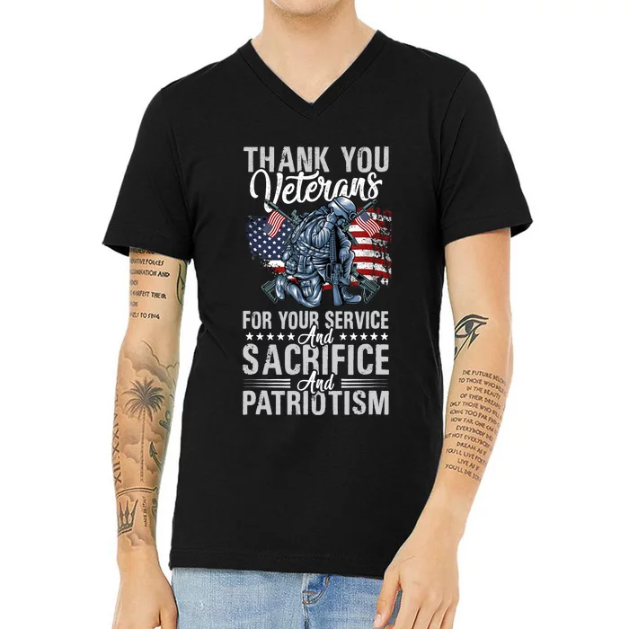 Thank You Veterans For Your Service And Sacrifice And Patrio V-Neck T-Shirt