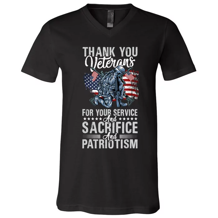 Thank You Veterans For Your Service And Sacrifice And Patrio V-Neck T-Shirt