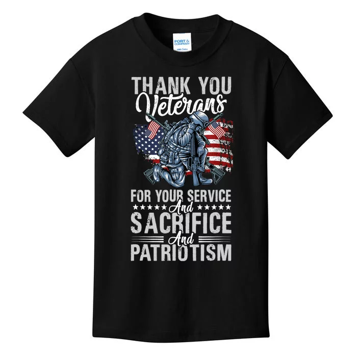 Thank You Veterans For Your Service And Sacrifice And Patrio Kids T-Shirt