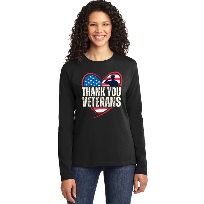 Thank You Veterans Day Memorial Day Partiotic Military Usa Ladies Long Sleeve Shirt