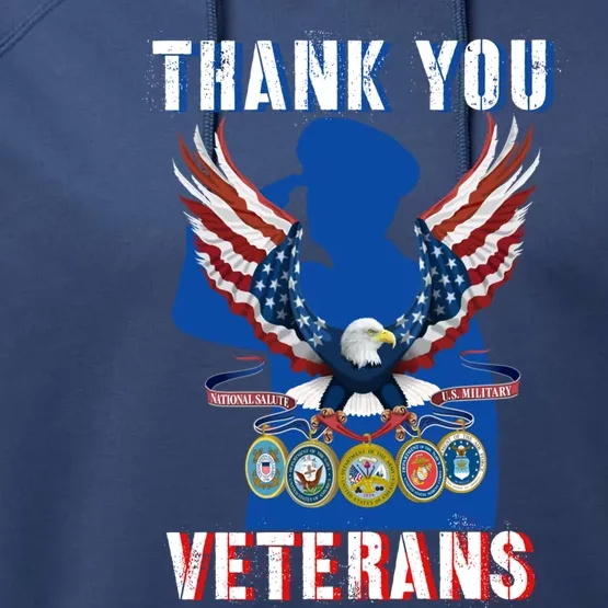 Thank You Veterans Combat Veteran Day American Flag Gift Performance Fleece Hoodie