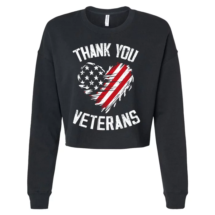 Thank You Veterans Patriotic American Flag Veterans Day 2024 Cropped Pullover Crew