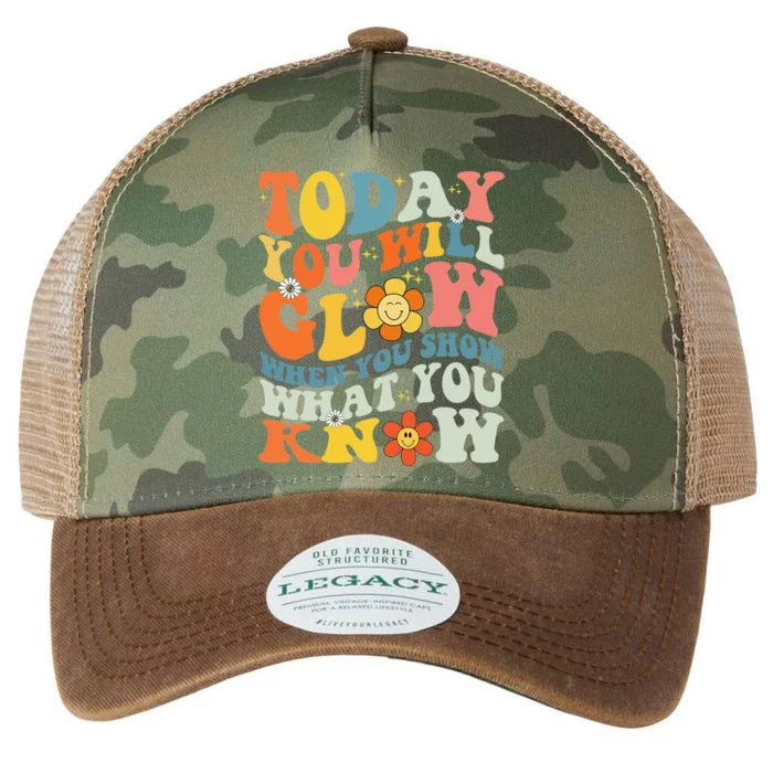 Today You Will Glow When You Show What You Know testing day Legacy Tie Dye Trucker Hat