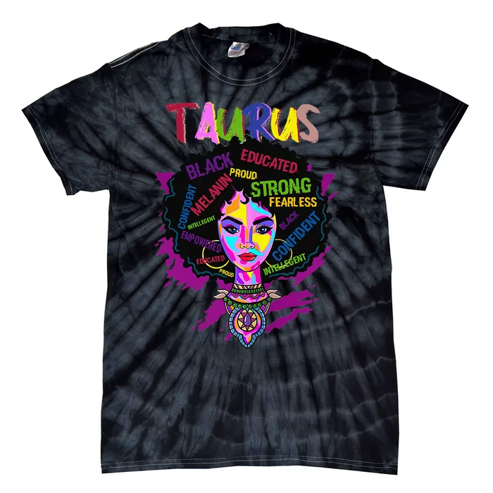 Taurus Zodiac Afro Black Wo April May Melanin Birthday Tie-Dye T-Shirt