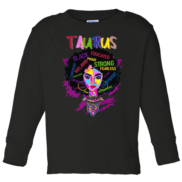 Taurus Zodiac Afro Black Wo April May Melanin Birthday Toddler Long Sleeve Shirt