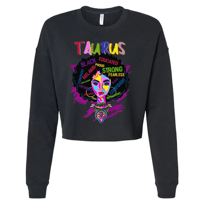 Taurus Zodiac Afro Black Wo April May Melanin Birthday Cropped Pullover Crew