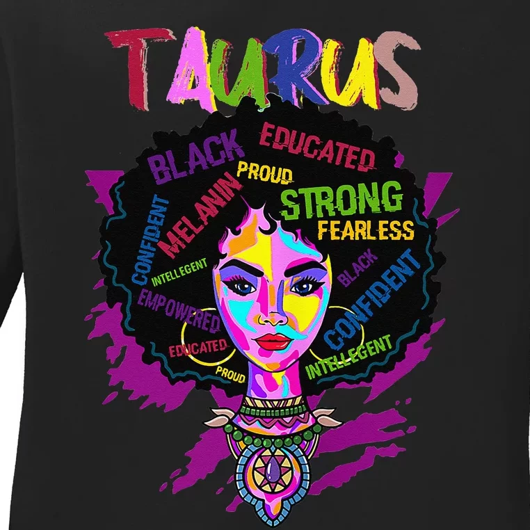 Taurus Zodiac Afro Black Wo April May Melanin Birthday Ladies Long Sleeve Shirt