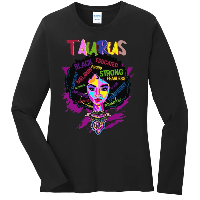 Taurus Zodiac Afro Black Wo April May Melanin Birthday Ladies Long Sleeve Shirt