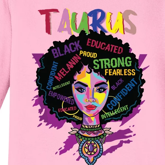 Taurus Zodiac Afro Black Women April May Melanin Birthday Baby Long Sleeve Bodysuit