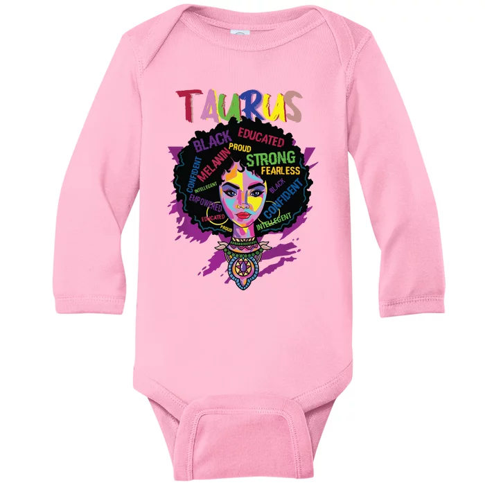 Taurus Zodiac Afro Black Women April May Melanin Birthday Baby Long Sleeve Bodysuit