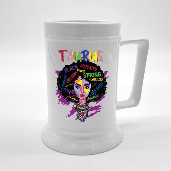 Taurus Zodiac Afro Black Women April May Melanin Birthday Front & Back Beer Stein