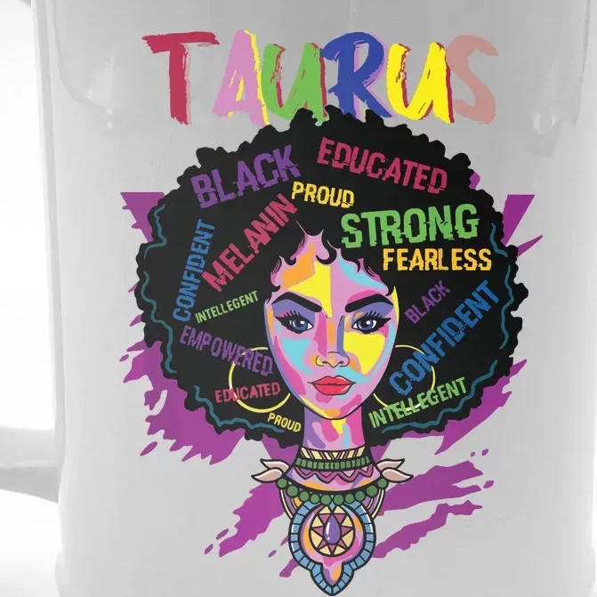 Taurus Zodiac Afro Black Women April May Melanin Birthday Front & Back Beer Stein