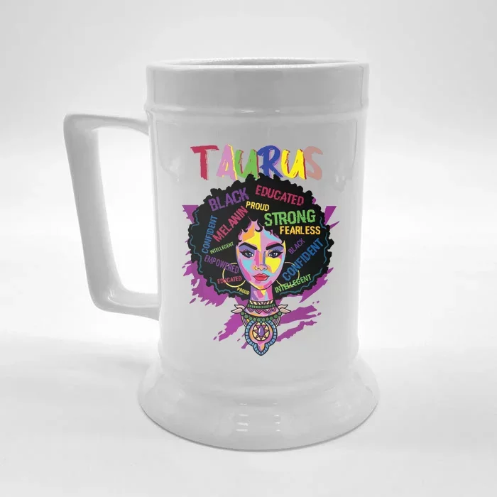 Taurus Zodiac Afro Black Women April May Melanin Birthday Front & Back Beer Stein