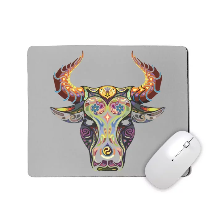 Taurus Zodiac Birthday Cow Bull Floral Farmer Tee Mousepad