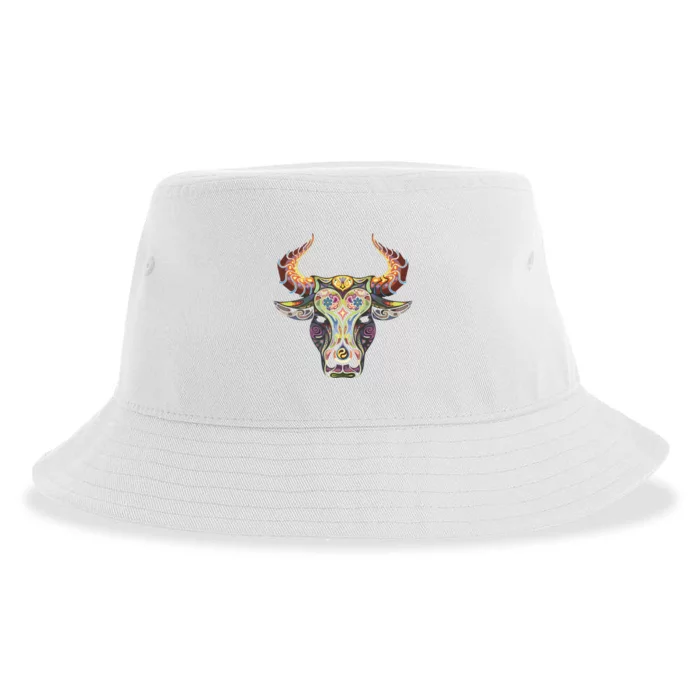 Taurus Zodiac Birthday Cow Bull Floral Farmer Tee Sustainable Bucket Hat