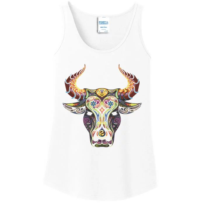 Taurus Zodiac Birthday Cow Bull Floral Farmer Tee Ladies Essential Tank