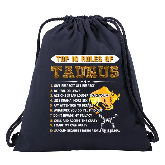 Taurus Zodiac Birthday Gift Top 10 Rules Of Taurus Funny Drawstring Bag