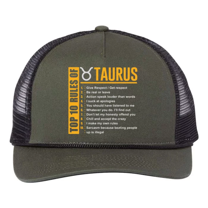 Taurus Zodiac Rules Of Taurus Funny Gift Retro Rope Trucker Hat Cap