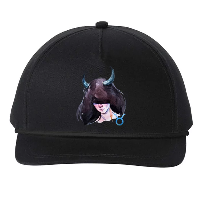 Taurus Zodiac Sign Watercolor Illustration Snapback Five-Panel Rope Hat