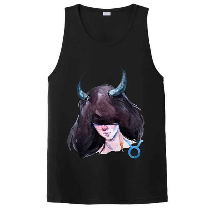 Taurus Zodiac Sign Watercolor Illustration Performance Tank