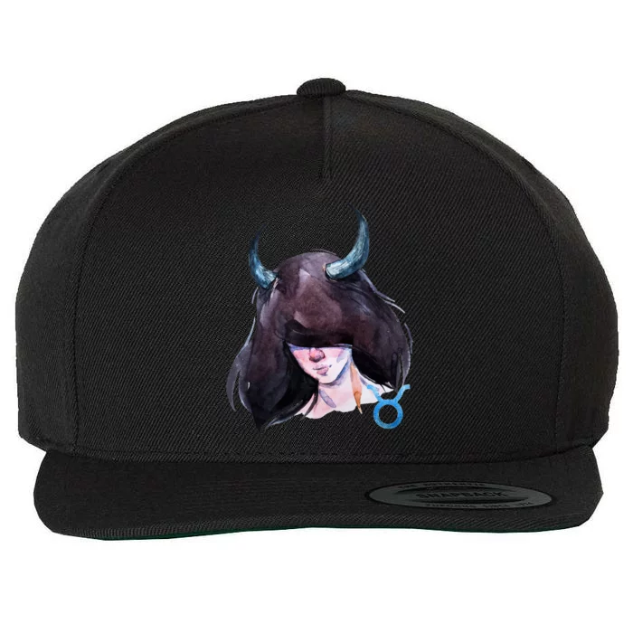 Taurus Zodiac Sign Watercolor Illustration Wool Snapback Cap