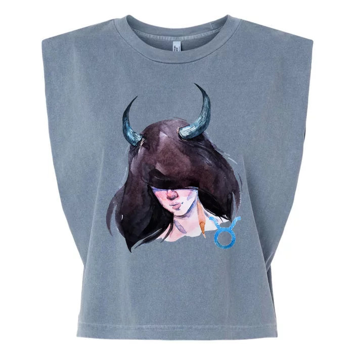 Taurus Zodiac Sign Watercolor Illustration Garment-Dyed Women's Muscle Tee