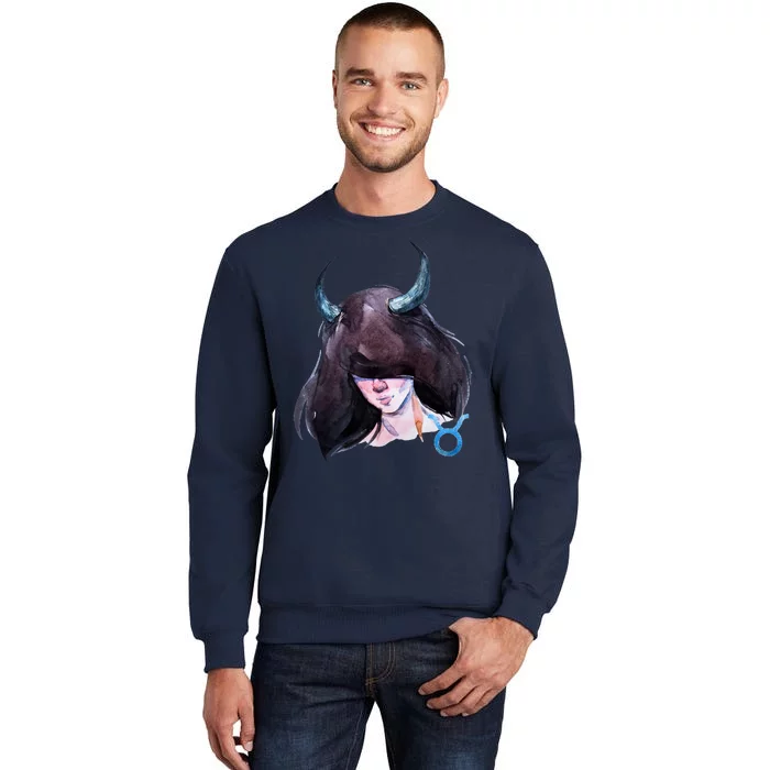 Taurus Zodiac Sign Watercolor Illustration Tall Sweatshirt