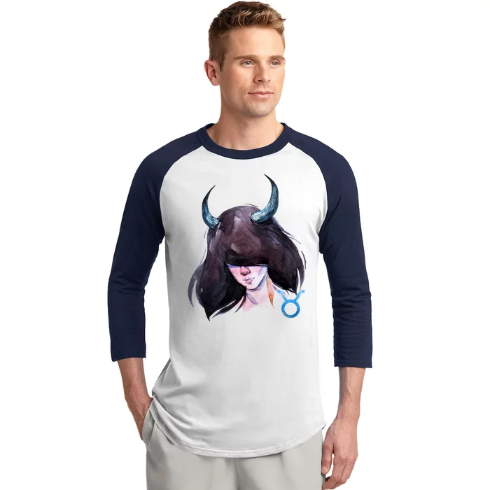 Taurus Zodiac Sign Watercolor Illustration Baseball Sleeve Shirt