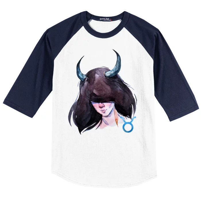 Taurus Zodiac Sign Watercolor Illustration Baseball Sleeve Shirt