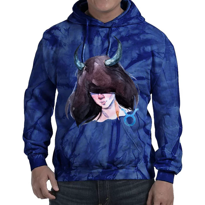 Taurus Zodiac Sign Watercolor Illustration Tie Dye Hoodie