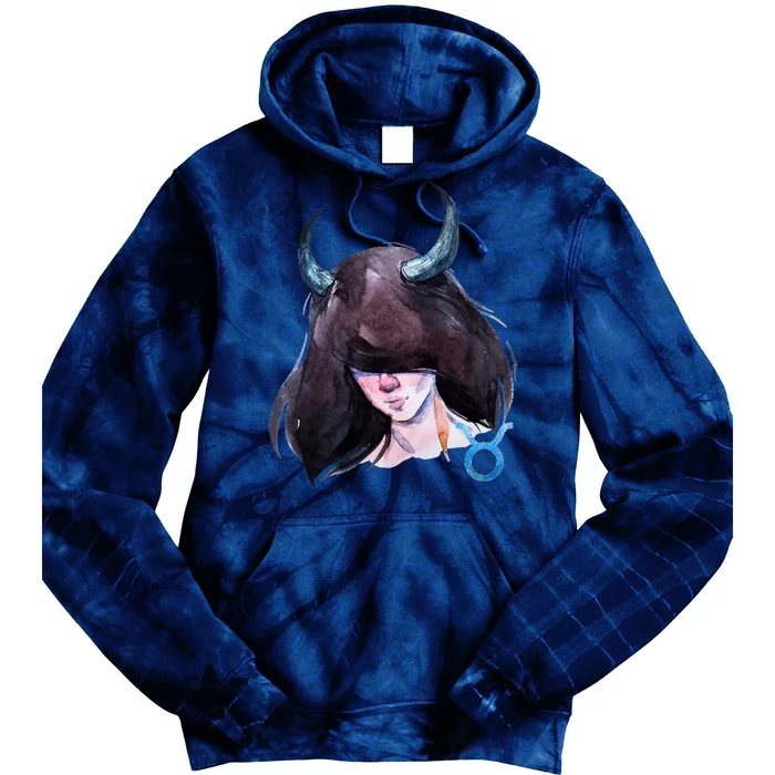 Taurus Zodiac Sign Watercolor Illustration Tie Dye Hoodie