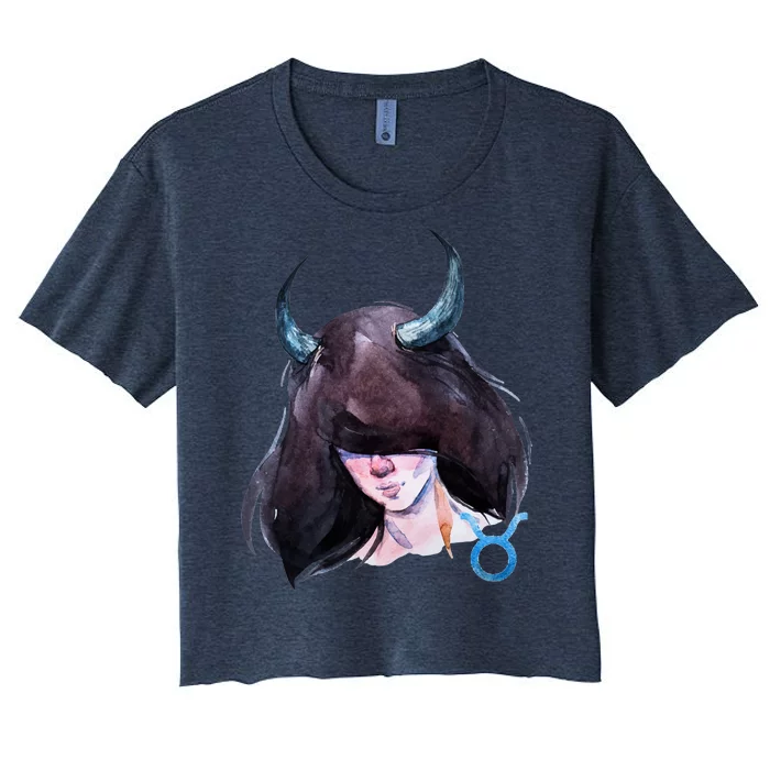 Taurus Zodiac Sign Watercolor Illustration Women's Crop Top Tee