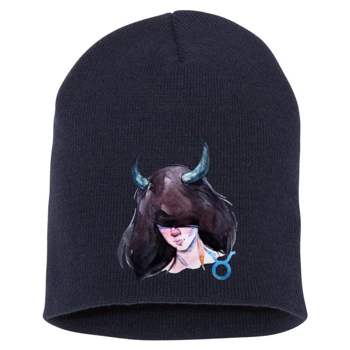 Taurus Zodiac Sign Watercolor Illustration Short Acrylic Beanie