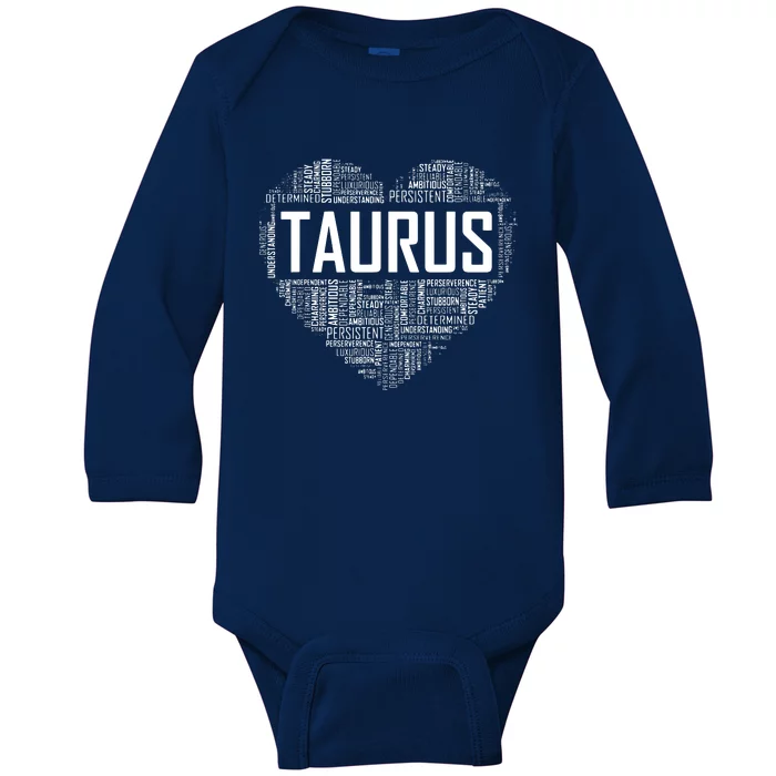 Taurus Zodiac Traits Horoscope Astrology Sign Gift Heart Baby Long Sleeve Bodysuit