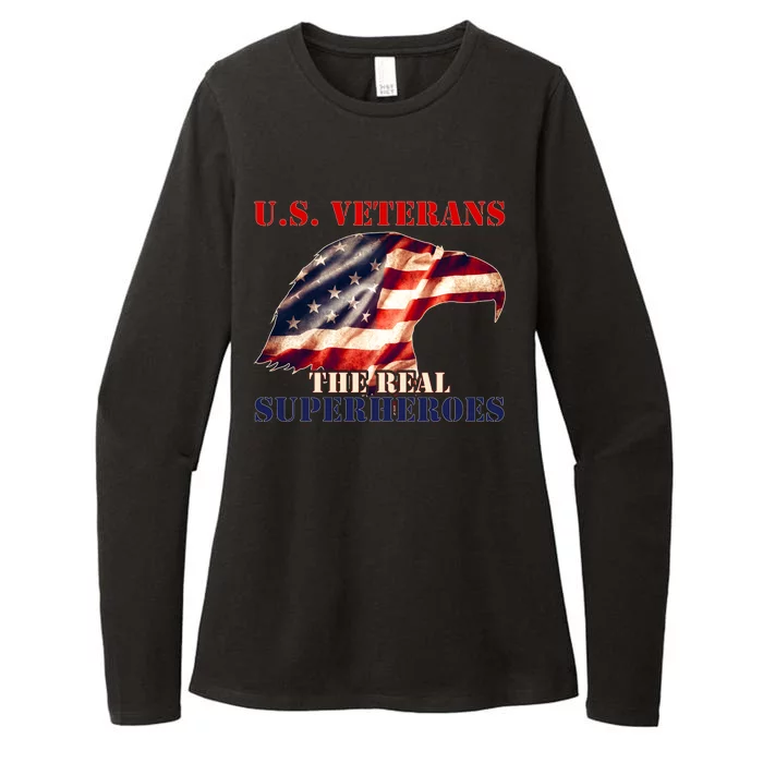 U.S. Veterans The Real Superheroes Eagle American Flag Womens CVC Long Sleeve Shirt