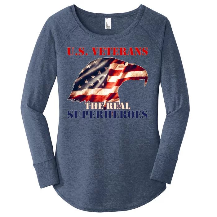 U.S. Veterans The Real Superheroes Eagle American Flag Women's Perfect Tri Tunic Long Sleeve Shirt