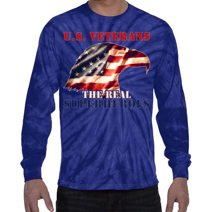 U.S. Veterans The Real Superheroes Eagle American Flag Tie-Dye Long Sleeve Shirt