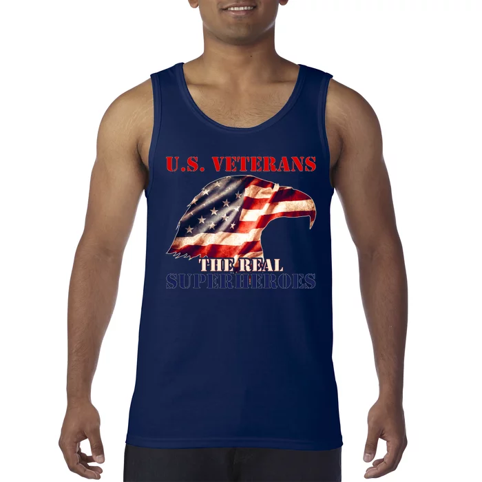 U.S. Veterans The Real Superheroes Eagle American Flag Tank Top