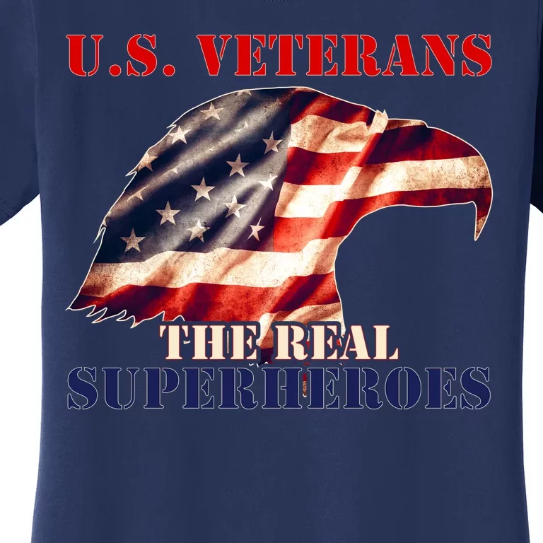 U.S. Veterans The Real Superheroes Eagle American Flag Women's T-Shirt