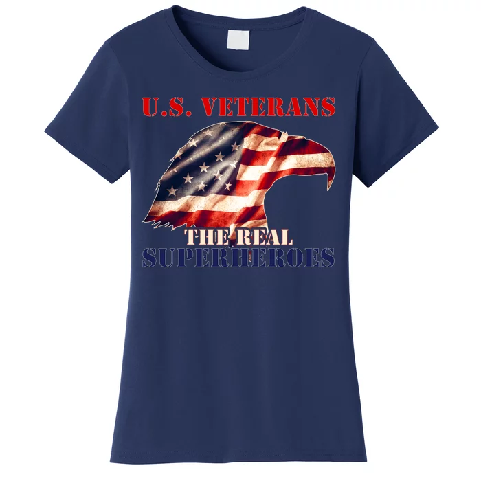 U.S. Veterans The Real Superheroes Eagle American Flag Women's T-Shirt