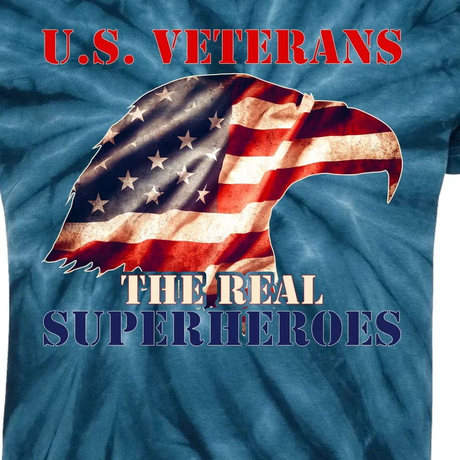 U.S. Veterans The Real Superheroes Eagle American Flag Kids Tie-Dye T-Shirt