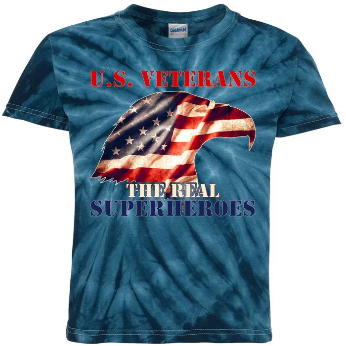 U.S. Veterans The Real Superheroes Eagle American Flag Kids Tie-Dye T-Shirt