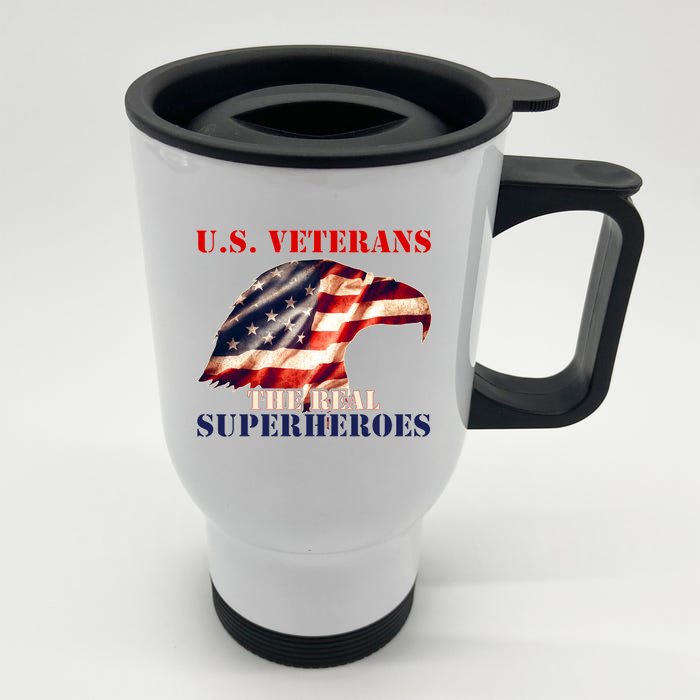 U.S. Veterans The Real Superheroes Eagle American Flag Front & Back Stainless Steel Travel Mug