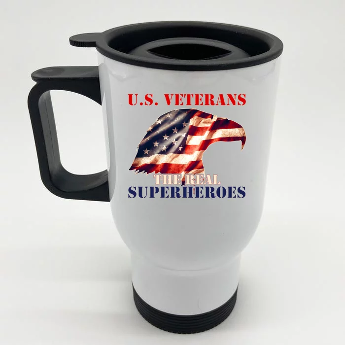 U.S. Veterans The Real Superheroes Eagle American Flag Front & Back Stainless Steel Travel Mug