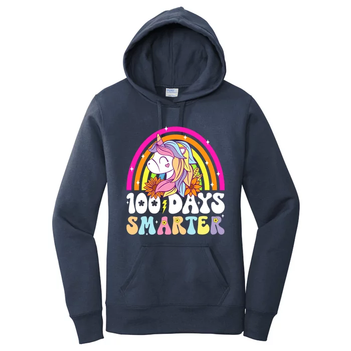 Unicorn 100th Day Of School Teacher 100 Days Smarter Women's Pullover Hoodie