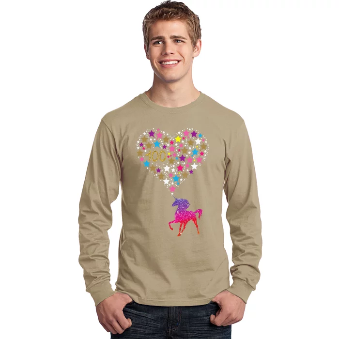 Unicorn 100 Days Of School Cute Happy Gift Outfit Long Sleeve Shirt