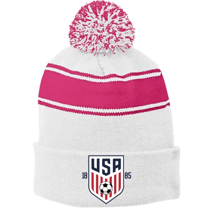 USA 1885 Soccer Tournament Stripe Pom Pom Beanie